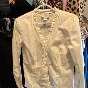 Ann Taylor LOFT Women's White Ruffle Trim Top 👵MT